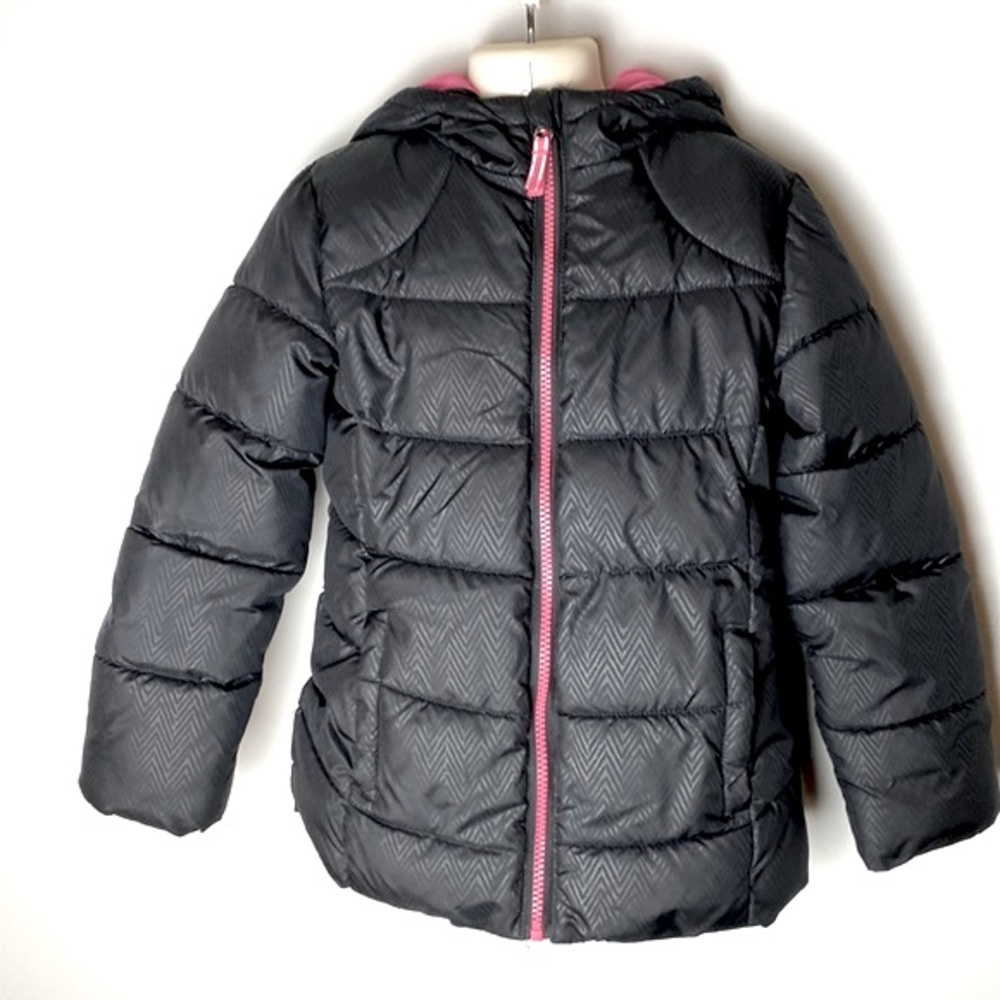 Wander Nation Girls Black Quilted Puffer Coat Pink Fleece Lined  Size XS 4/5